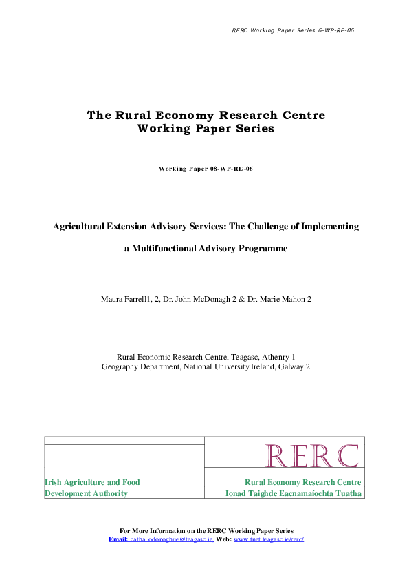 (PDF) Agricultural Extension Advisory Services: The Challenge of ...