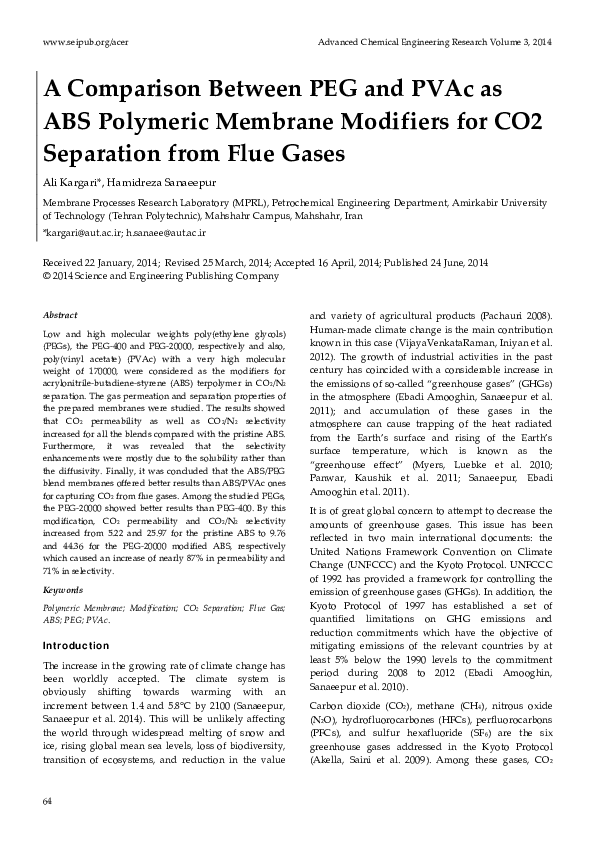 (PDF) A Comparison Between PEG and PVAc as ABS Polymeric Membrane