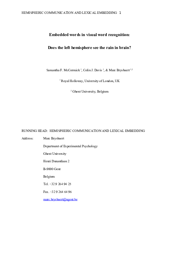 (DOC) Embedded words in visual word recognition: Does the left ...