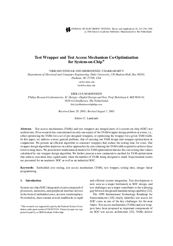 (PDF) Test Wrapper and Test Access Mechanism Co-Optimization for System ...
