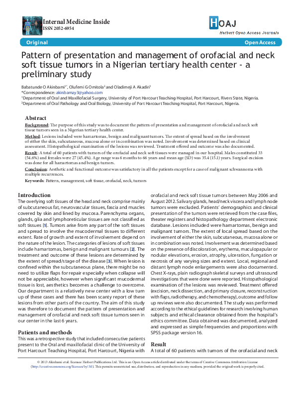 (PDF) Pattern of presentation and management of orofacial and neck soft ...