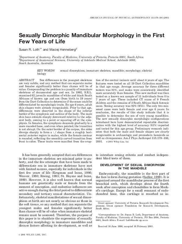 (PDF) 2001 Sexually dimorphic mandibular morphology