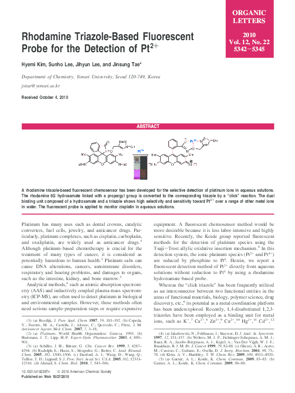 (PDF) Rhodamine Triazole-Based Fluorescent Probe for the Detection of Pt 2