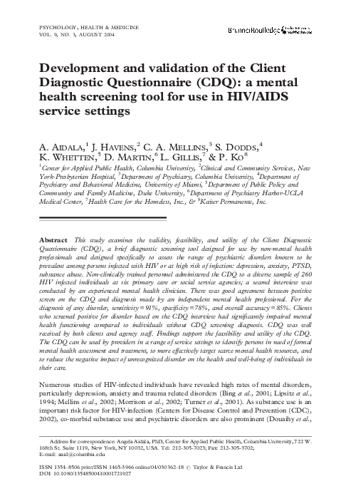(PDF) Development and validation of the Client Diagnostic Questionnaire ...