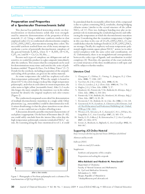 (PDF) Preparation and Properties of a Spectacular Thermochromic Solid