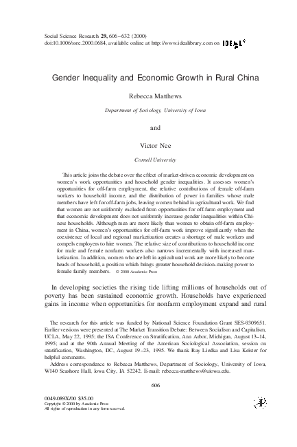 (PDF) Gender Inequality and Economic Growth in Rural China