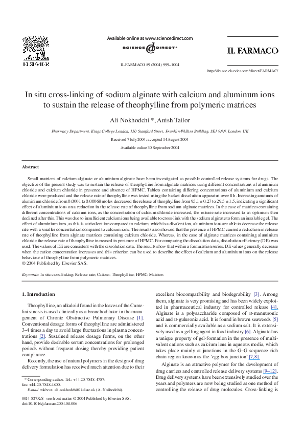 (PDF) In situ cross-linking of sodium alginate with calcium and ...