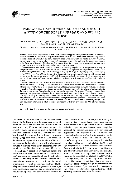 (PDF) Paid work, unpaid work and social support: A study of the health ...