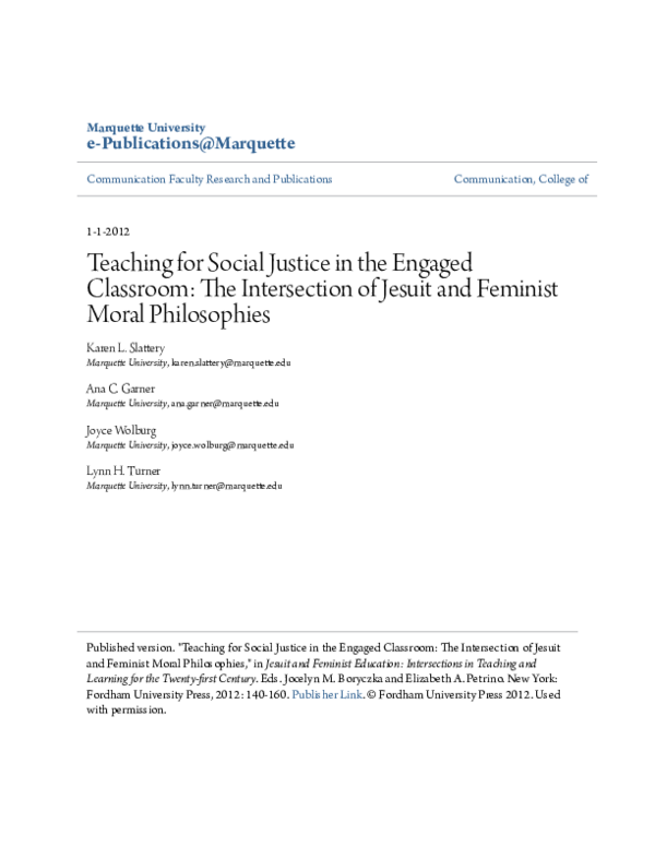 (PDF) Teaching for Social Justice in the Engaged Classroom The