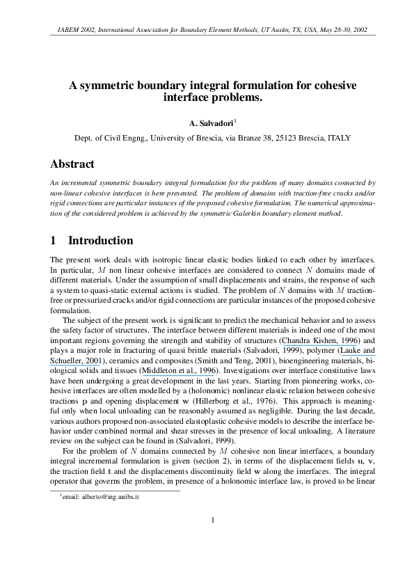 (PDF) A symmetric boundary integral formulation for cohesive interface ...