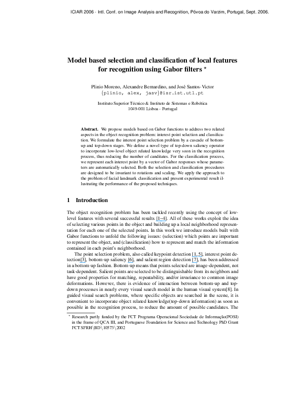 (PDF) Model Based Selection and Classification of Local Features for ...