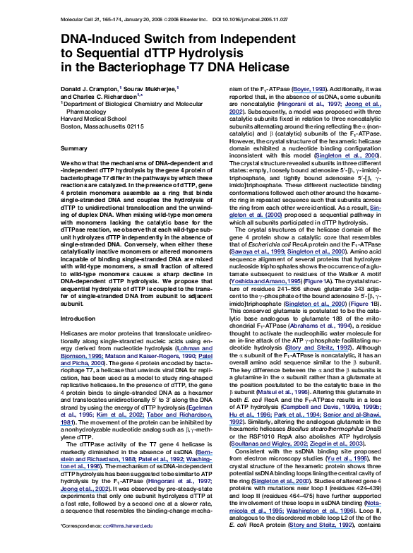 (PDF) DNA-Induced Switch from Independent to Sequential dTTP Hydrolysis ...