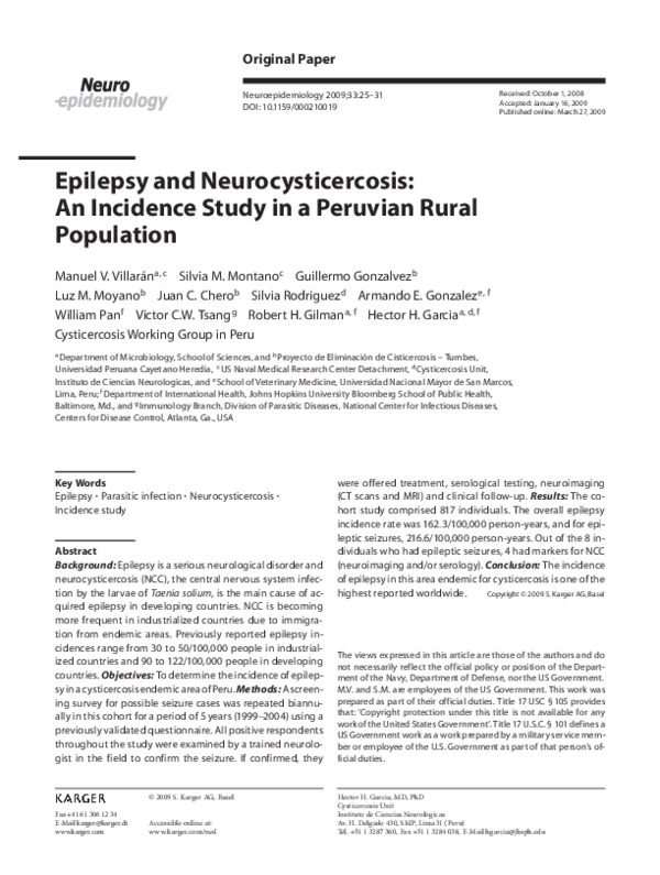 (PDF) Epilepsy and Neurocysticercosis: An Incidence Study in a Peruvian ...