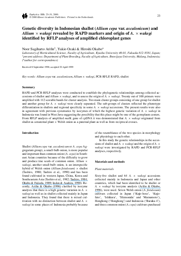 (PDF) Genetic diversity in Indonesian shallot ( Allium cepa var ...