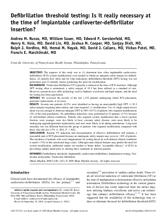 (PDF) Defibrillation threshold testing Is it really necessary at the time of implantable