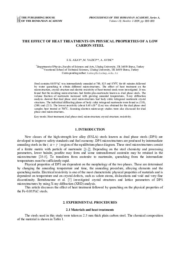 (PDF) The Effect of Heat Treatments on Physical Properties of a Low ...