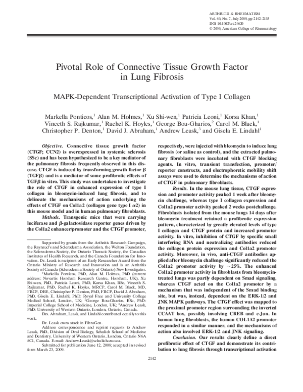 (PDF) Pivotal role of connective tissue growth factor in lung fibrosis ...