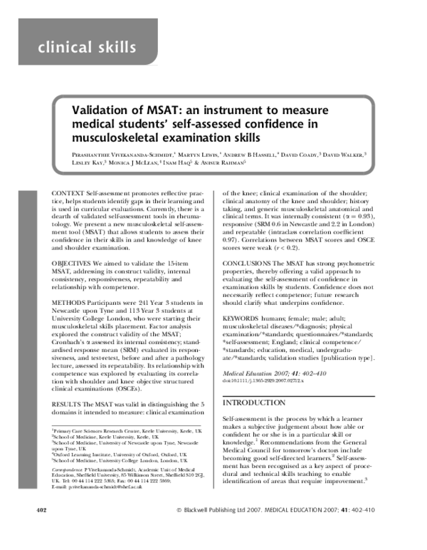(PDF) Validation of MSAT: an instrument to measure medical students ...