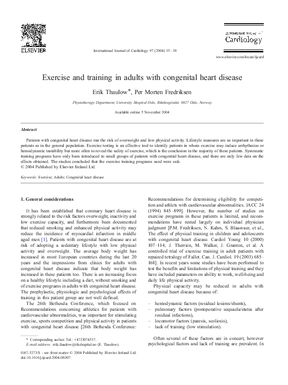 (PDF) Exercise and training in adults with congenital heart disease