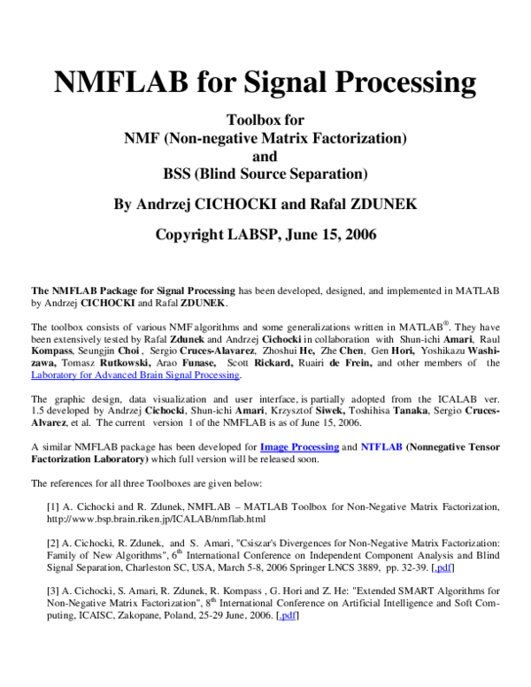 (PDF) NMFLAB for Signal Processing