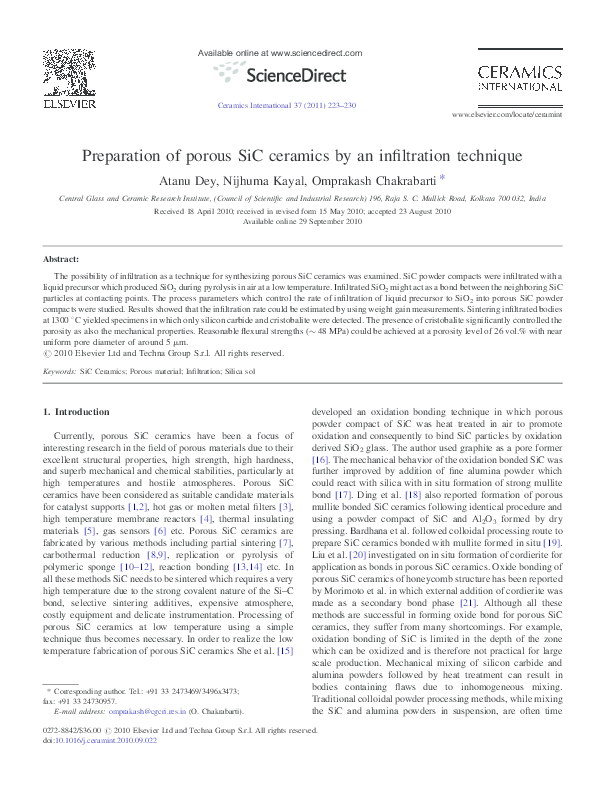 (PDF) Preparation of porous SiC ceramics by an infiltration technique