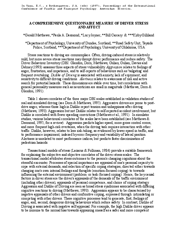 (DOC) A comprehensive questionnaire measure of driver stress and affect
