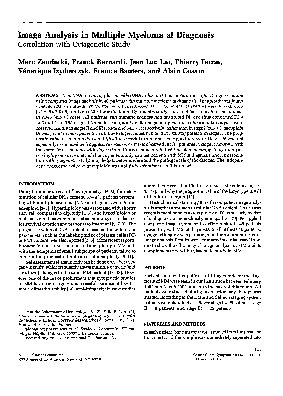 (PDF) Image analysis in multiple myeloma at diagnosis☆Correlation with ...