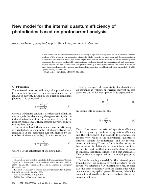 (PDF) New model for the internal quantum efficiency of photodiodes ...