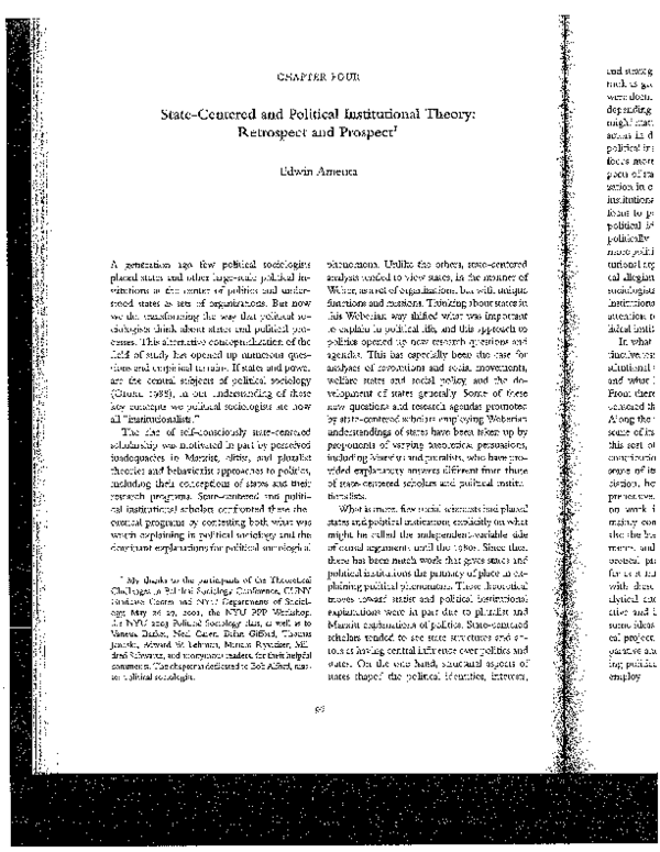 (PDF) Institutionalist and State-Centric Theories of Political Sociology