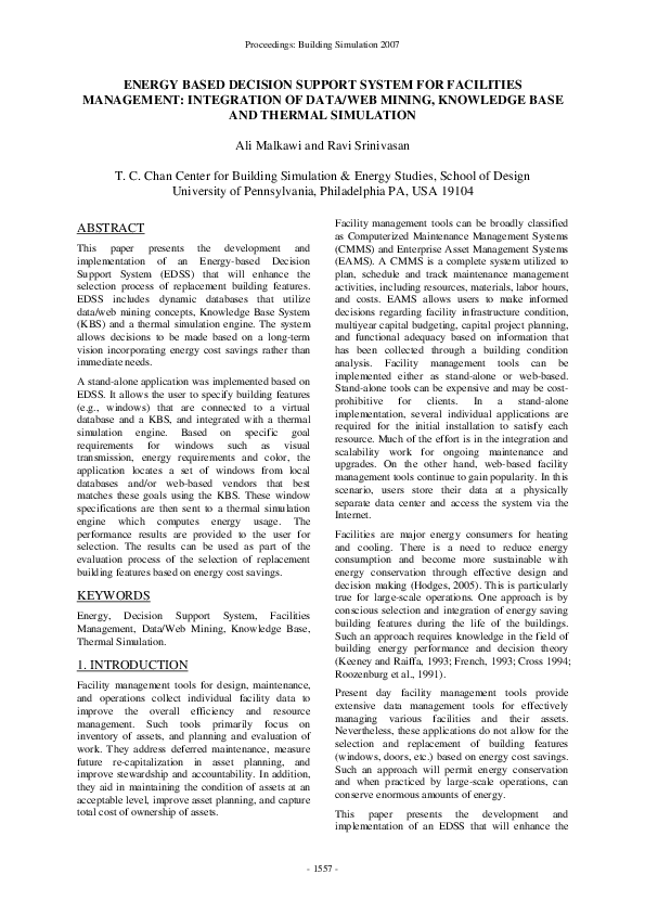 (PDF) Energy Based Decision Support System for Facilities Management ...