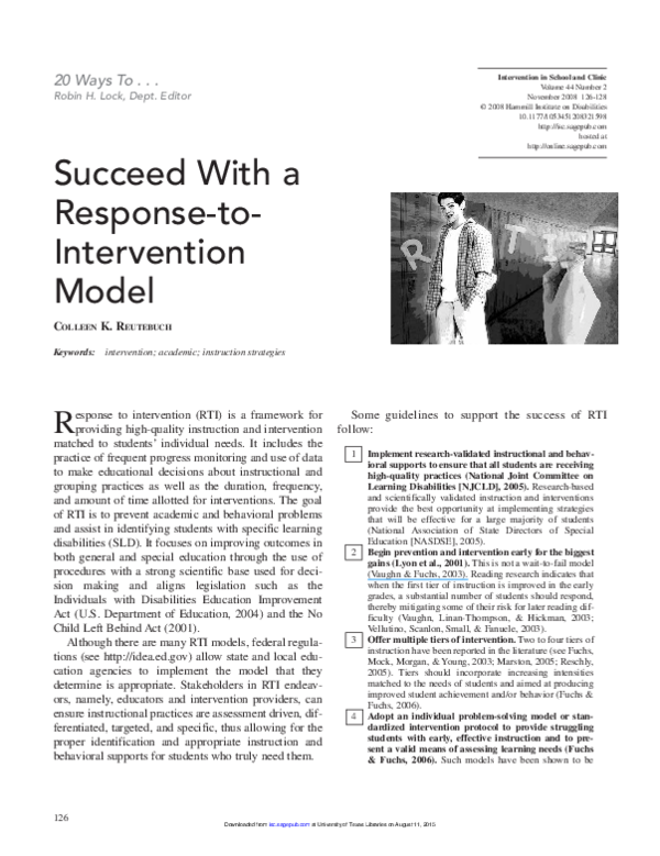  pdf succeed with a response to intervention model
