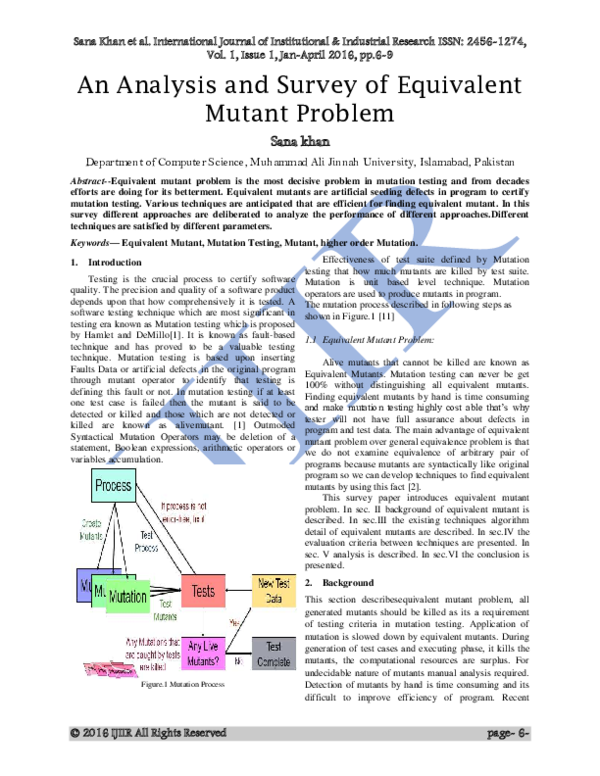 (PDF) An Analysis and Survey of Equivalent Mutant Problem