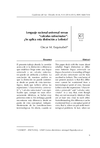 (PDF) Lenguaje racional versus calculus ratiocinator. ¿Se aplica esta ...