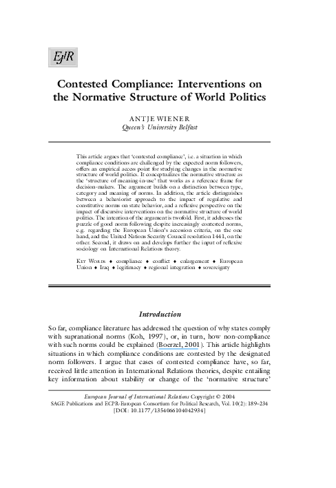 (PDF) Contested Compliance: Interventions on the Normative Structure of ...