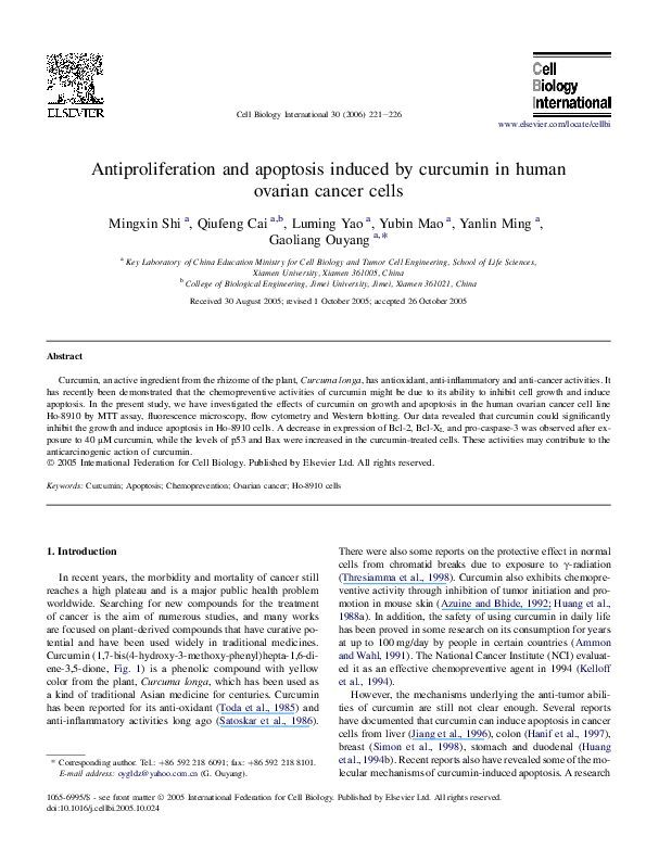 (PDF) Antiproliferation and apoptosis induced by curcumin in human ...