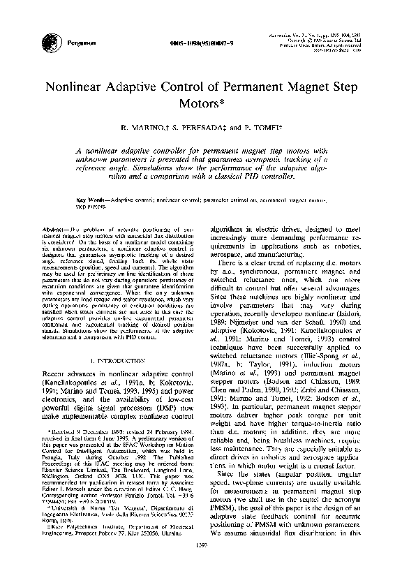 (PDF) Nonlinear adaptive control of permanent magnet step motors