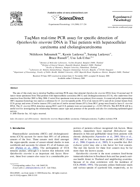 (PDF) TaqMan real-time PCR assay for specific detection of Opisthorchis ...
