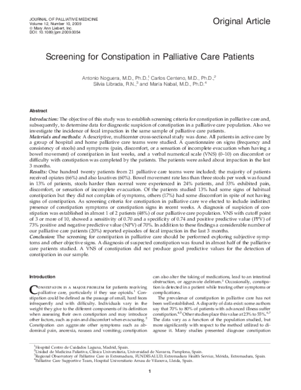 (PDF) Screening for Constipation in Palliative Care Patients