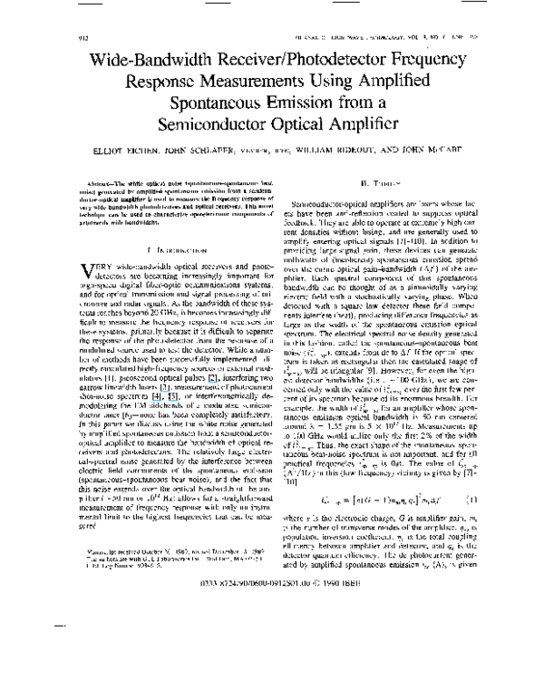 (PDF) Widebandwidth receiver photodetector frequency response