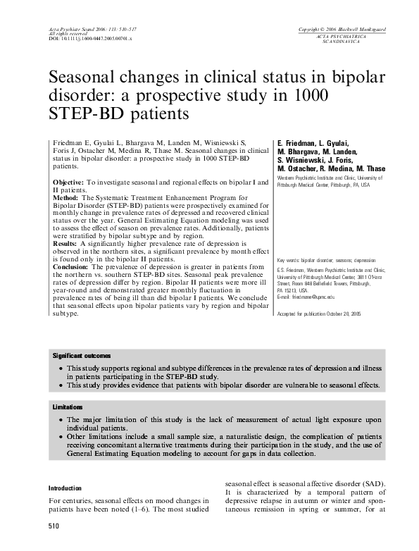(PDF) Seasonal changes in clinical status in bipolar disorder a