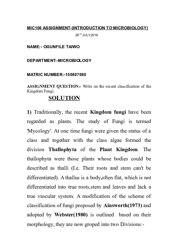 Classification of fungi notes image