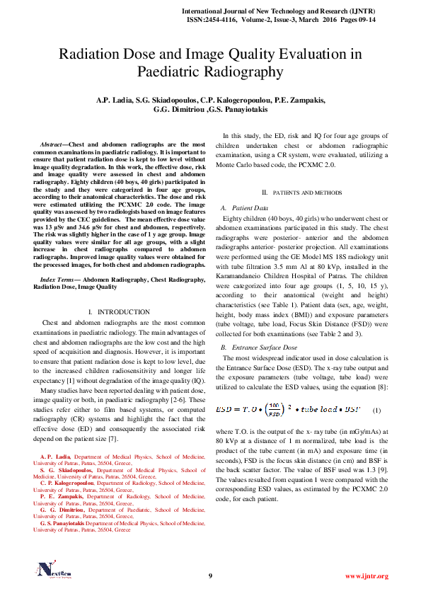 (PDF) Radiation Dose and Image Quality Evaluation in Paediatric Radiography