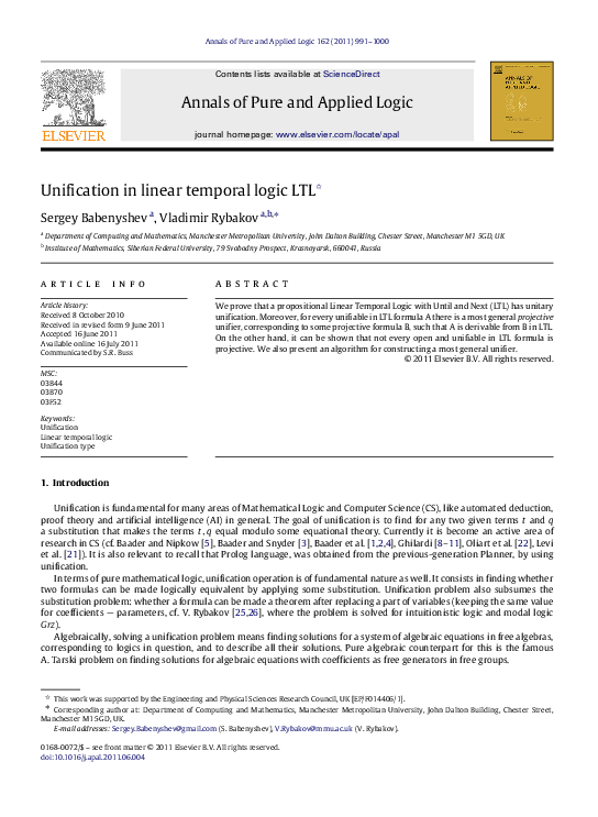 (PDF) Unification in linear temporal logic LTL