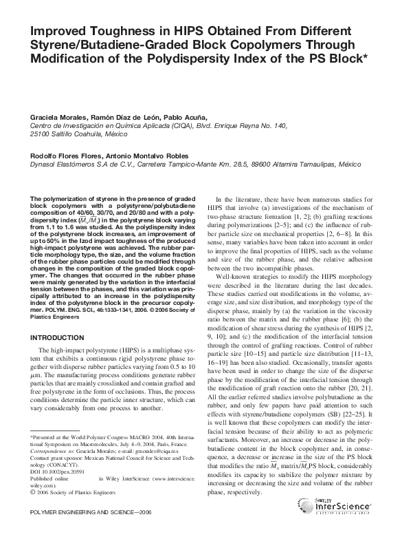 (PDF) Improved toughness in HIPS obtained from different styrene ...