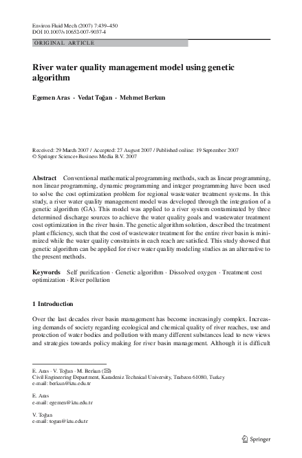 (PDF) River water quality management model using genetic algorithm