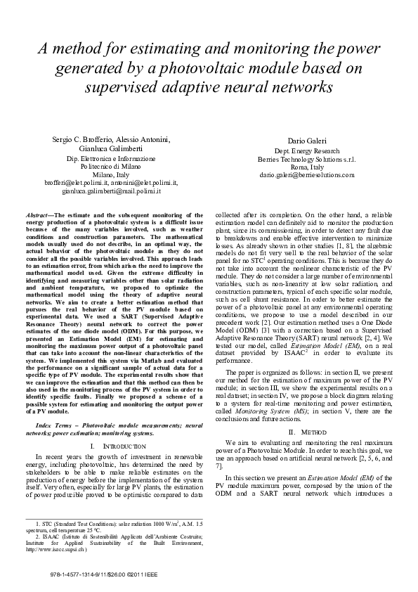 (PDF) A method for estimating and monitoring the power generated by a ...