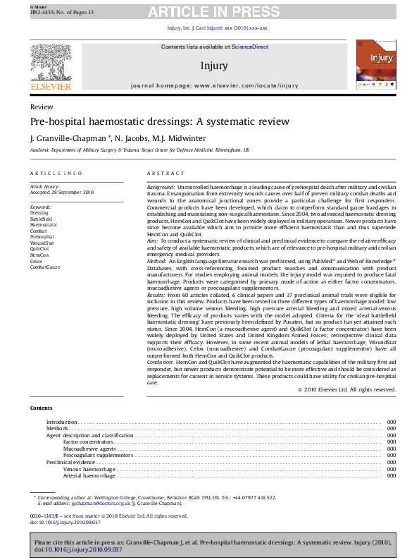 (PDF) Prehospital haemostatic dressings A systematic review Mark