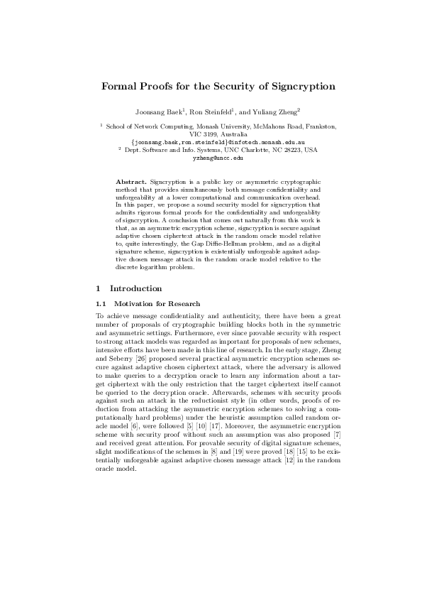 (PDF) Formal Proofs for the Security of Signcryption