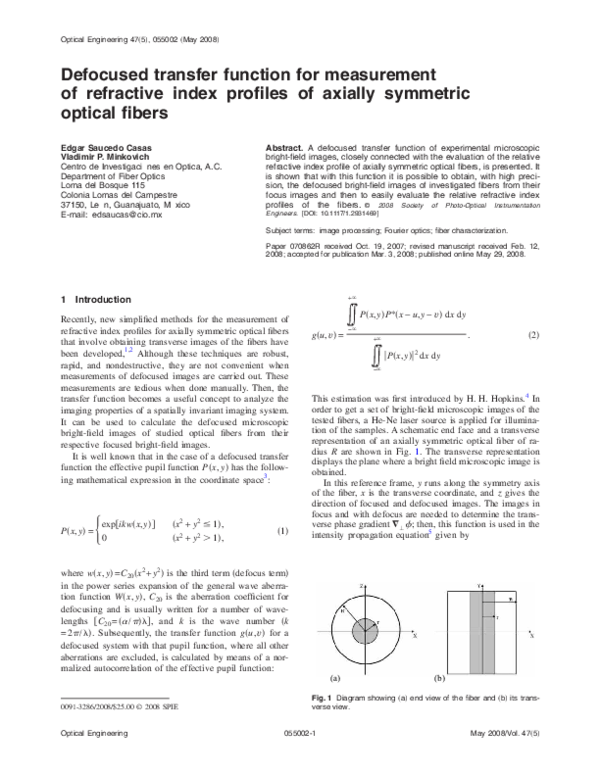 (PDF) Defocused transfer function for measurement of refractive index ...