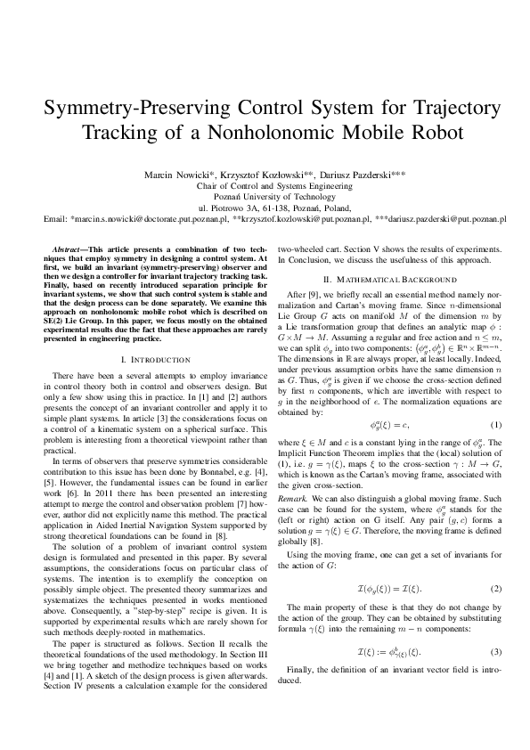(PDF) Symmetry-Preserving Control System for Trajectory Tracking of a ...